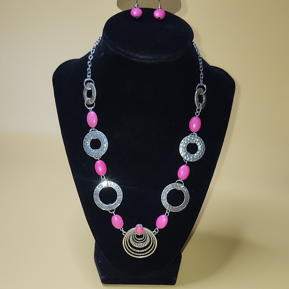 Jewelry - Pink and Silver Necklace and Earring Set